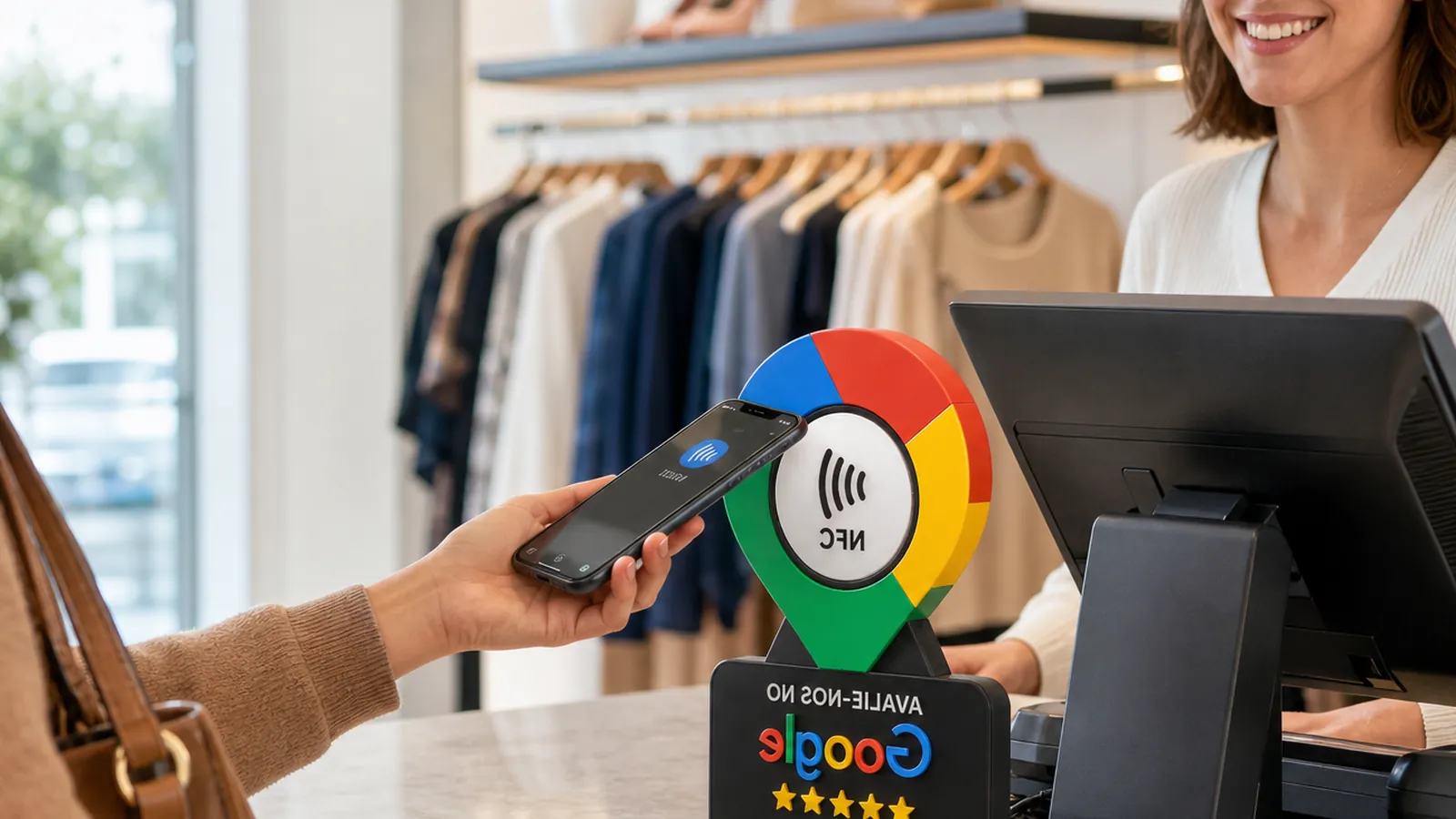 Barbeiro olhando o celular dentro de uma barbearia moderna