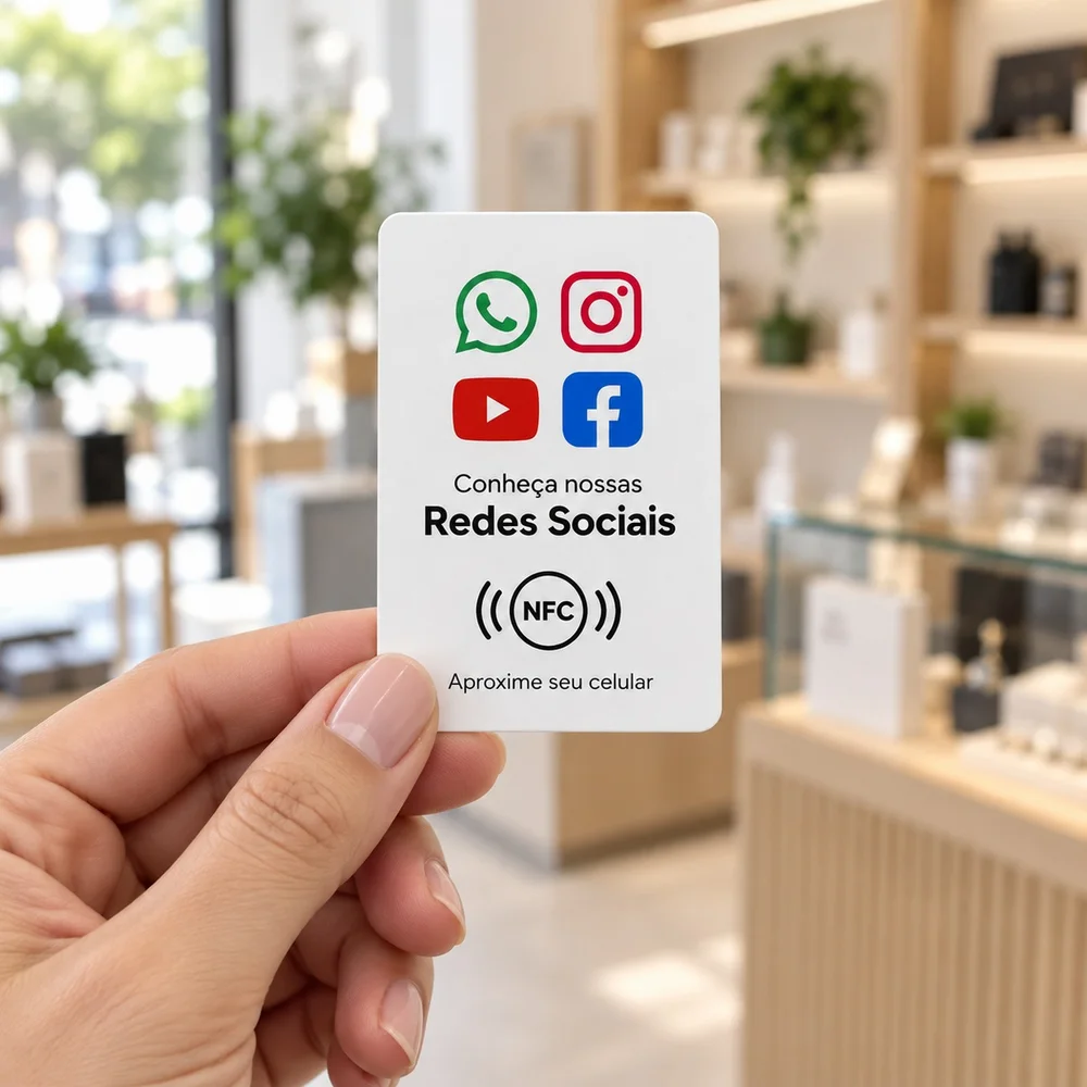Mão segurando o Cartão NFC Redes Sociais