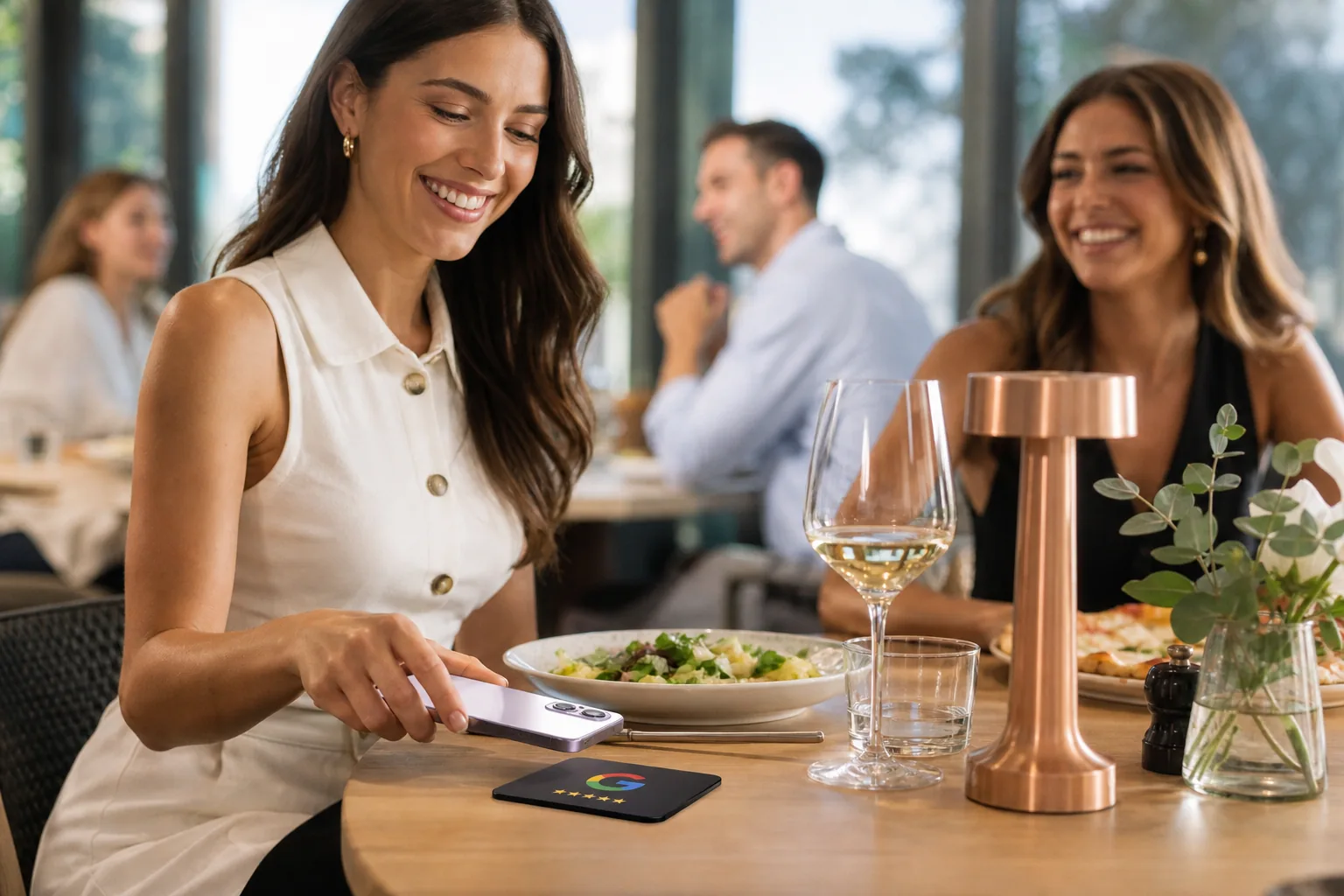 Placa NFC de Avaliação Google para Restaurantes