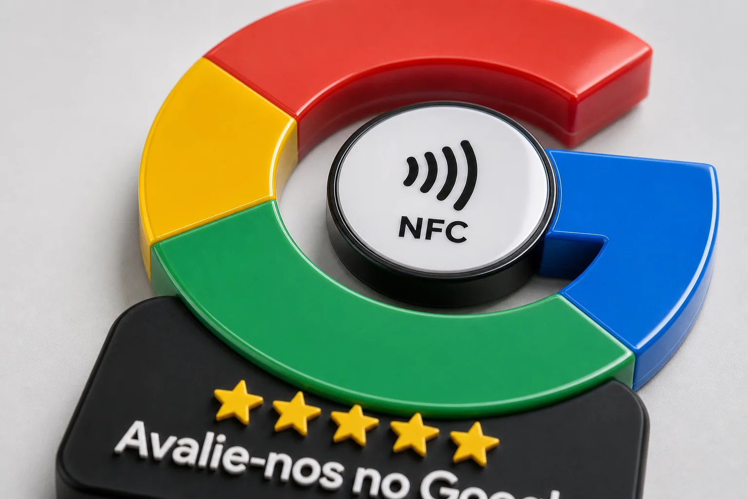 Detalhe do acrílico multicamadas da placa NFC Google G 3D