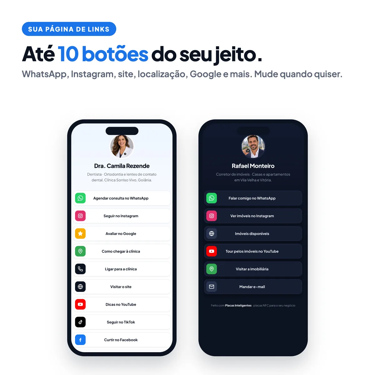 Página de links do cartão de visita digital NFC com até 10 botões
