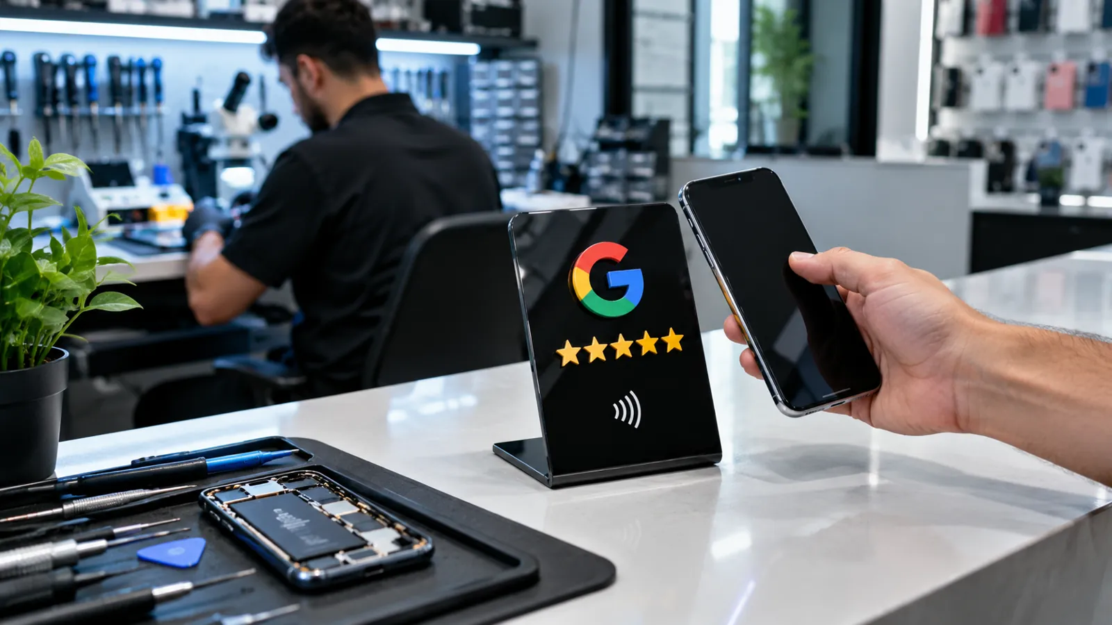 Placa NFC de Avaliação Google para Assistências Técnicas de Celular