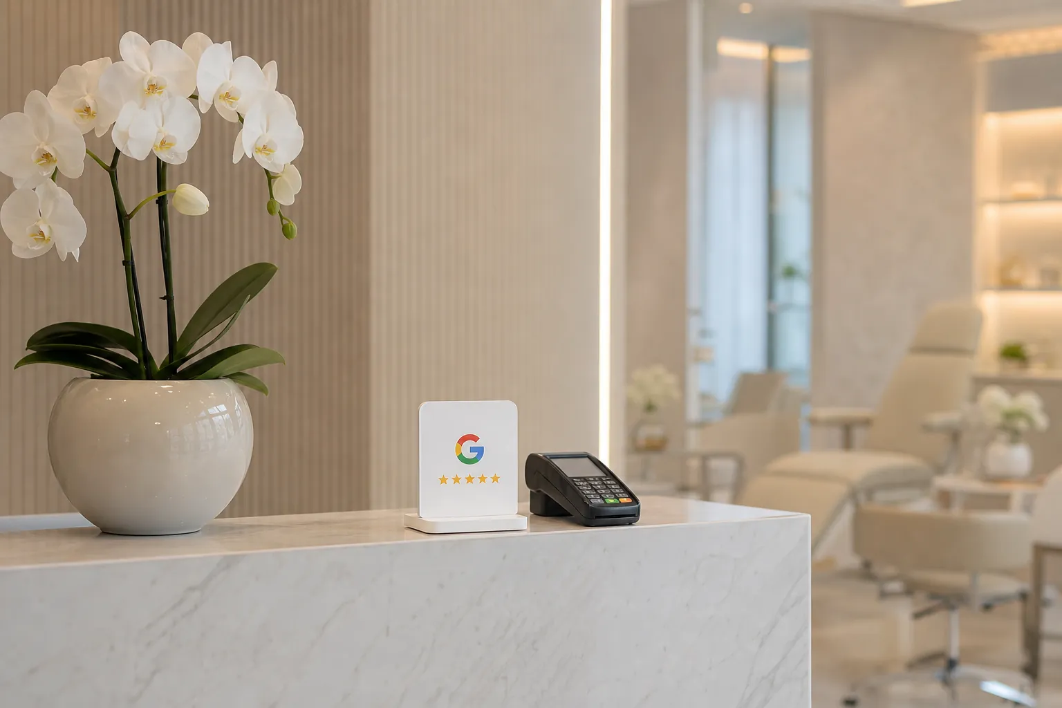 Placa NFC de Avaliação Google para Clínicas de Estética