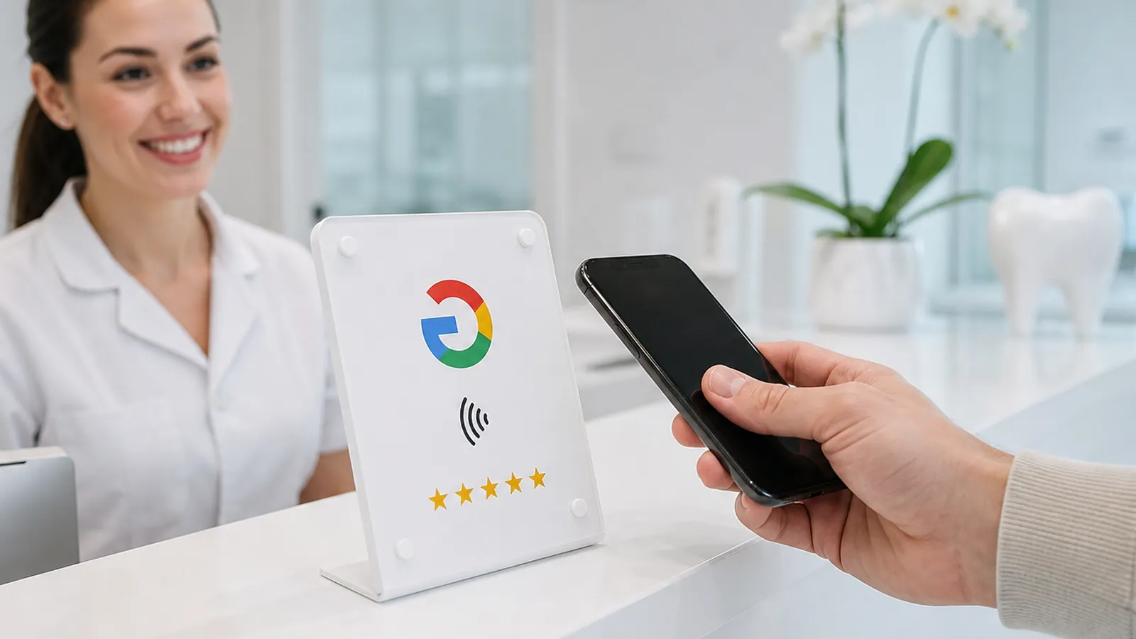 Placa NFC de Avaliação Google para Dentistas
