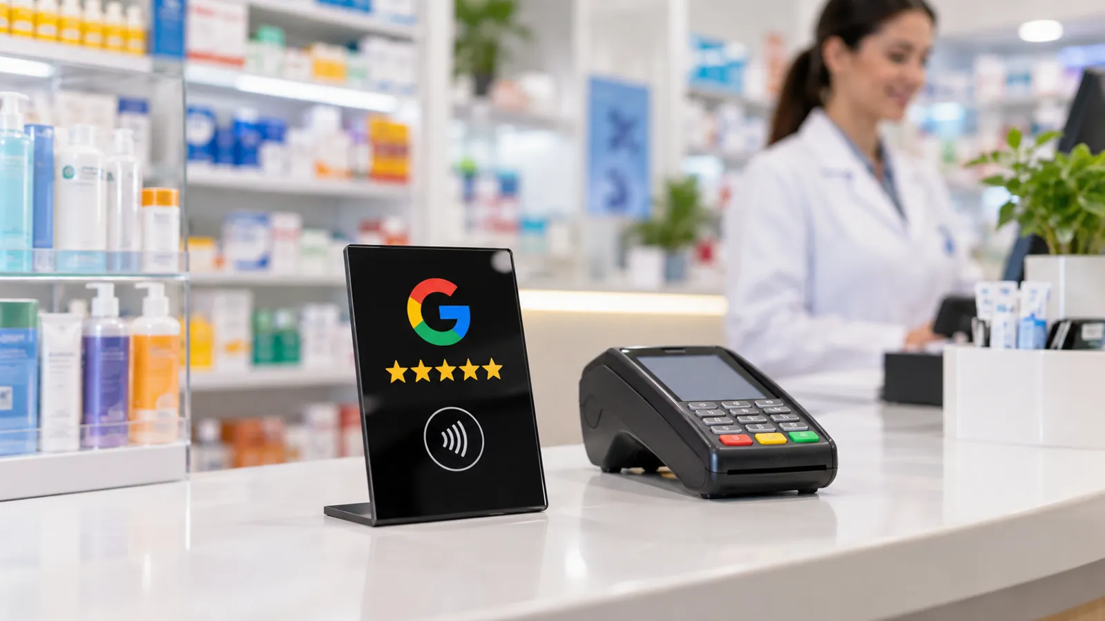 Placa NFC de Avaliação Google para Farmácias