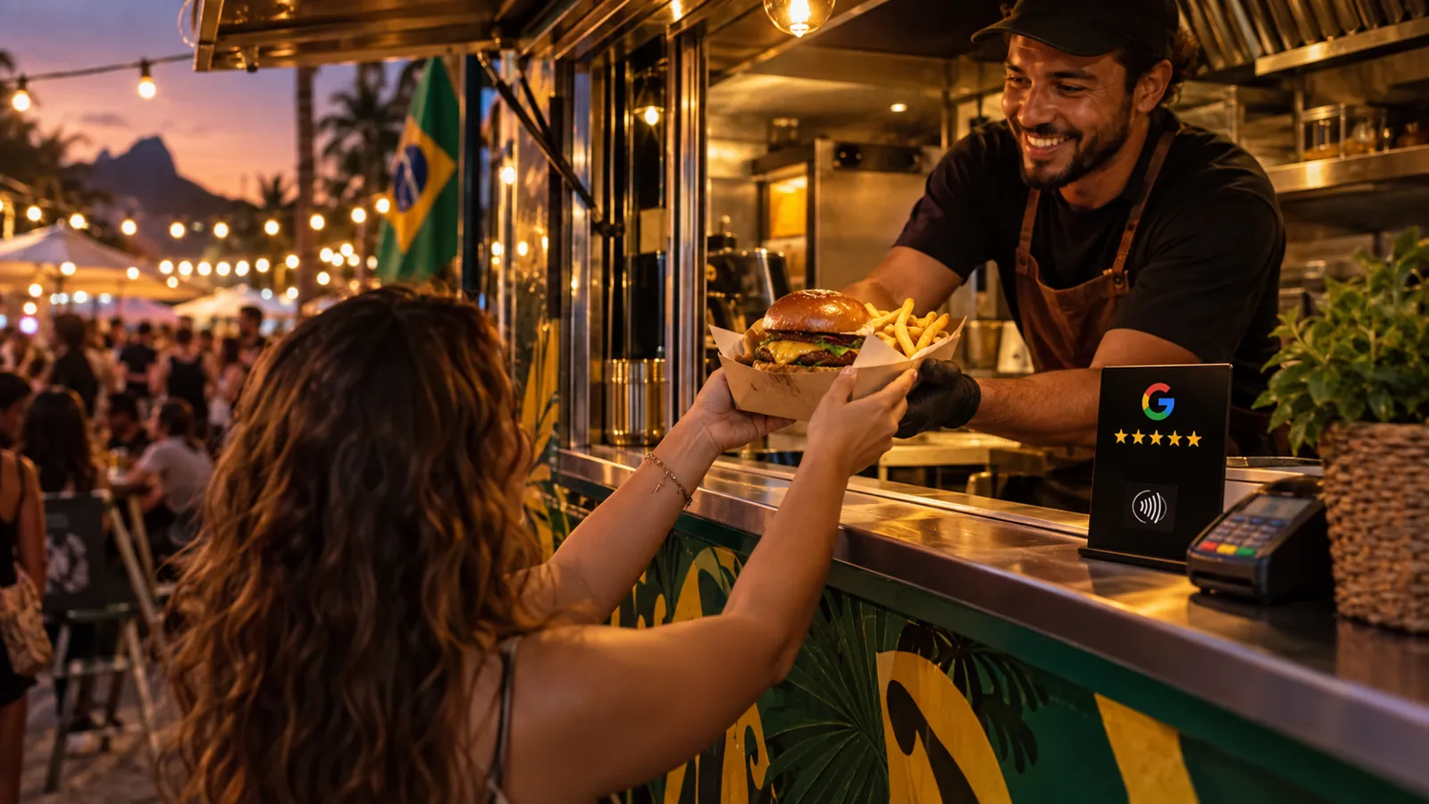 Placa NFC de Avaliação Google para Food Trucks