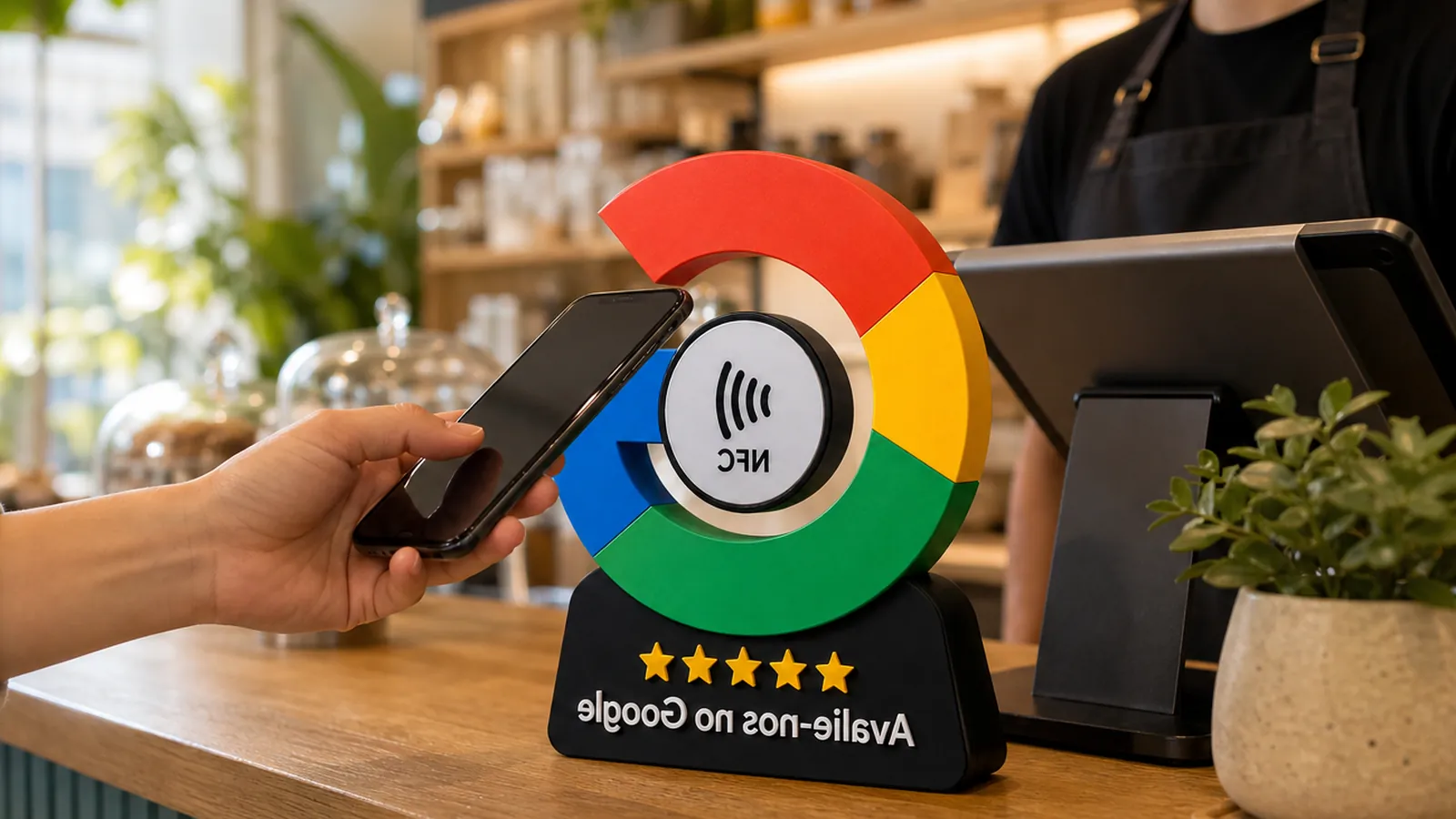 Placa NFC de Avaliação Google para Padarias e Cafeterias