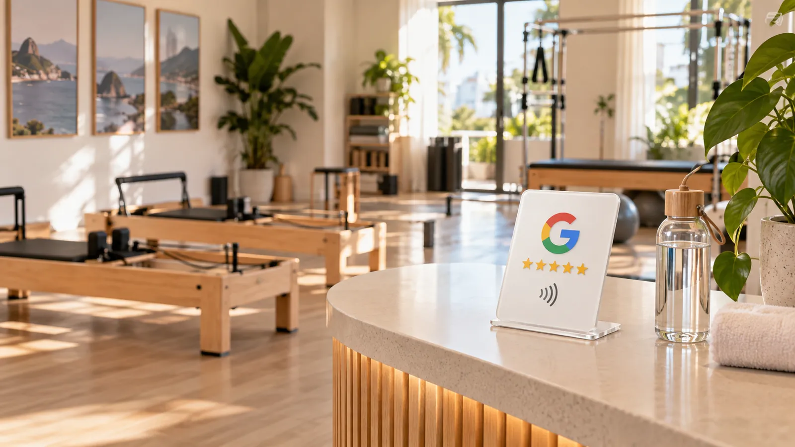 Placa NFC de Avaliação Google para Studios de Pilates
