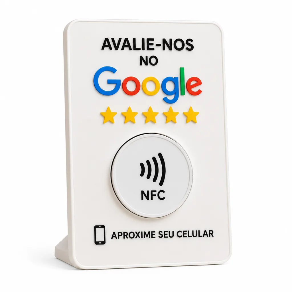Placa NFC Avaliação Google — Minimalista Branca